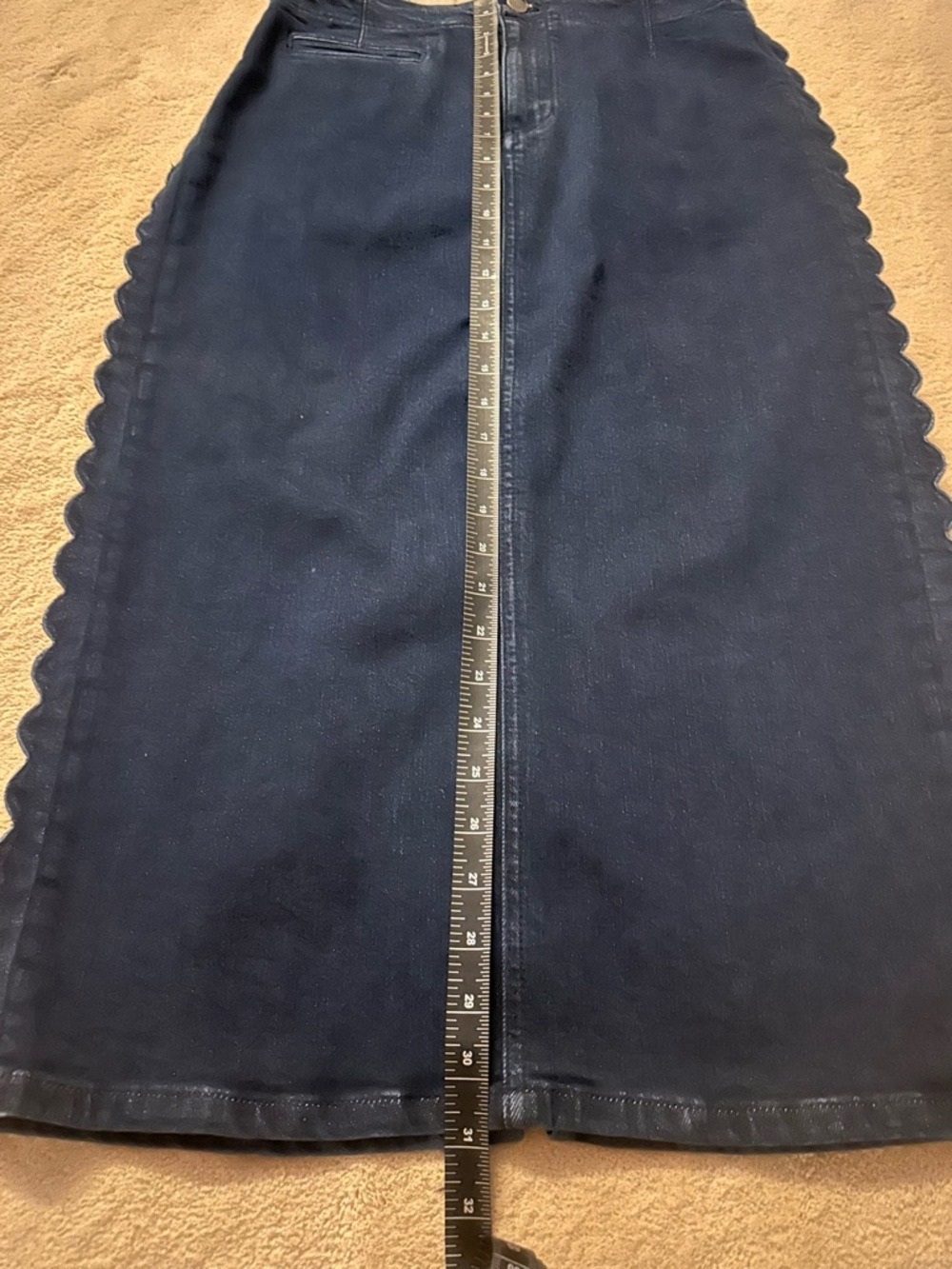 Maeve by Anthropologie Navy Scalloped-Side Denim Pencil Skirt - Picture 2 of 7